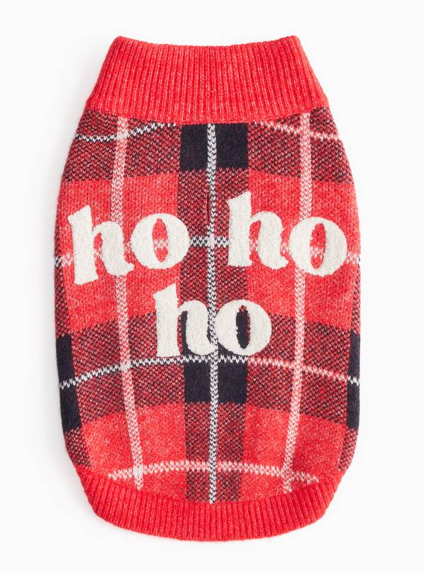 Red Tartan Ho Ho Ho Christmas Dog Jumper XL